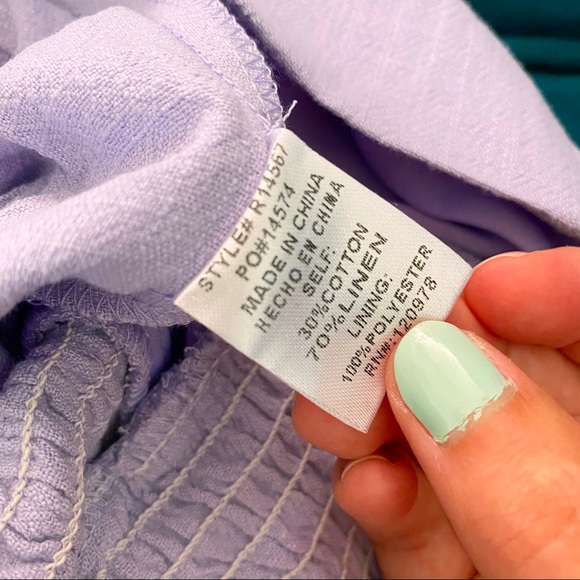 Entro | Layla Solid Smocked Cropped Jumpsuit Crochet Lilac Linen Purple Large - Picture 11 of 13